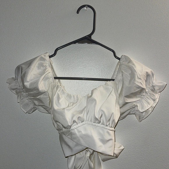 None Tops - Puff Sleeve Crop Top with tie back